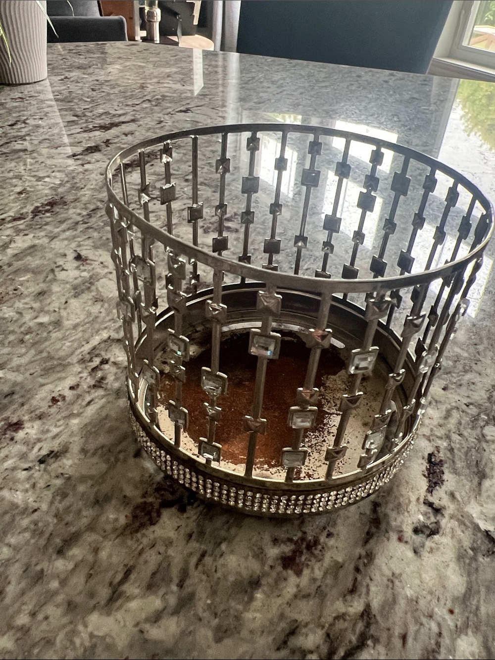 Bath & Body Works Decorative Metal Crystal Accent Candle Holder - Silver